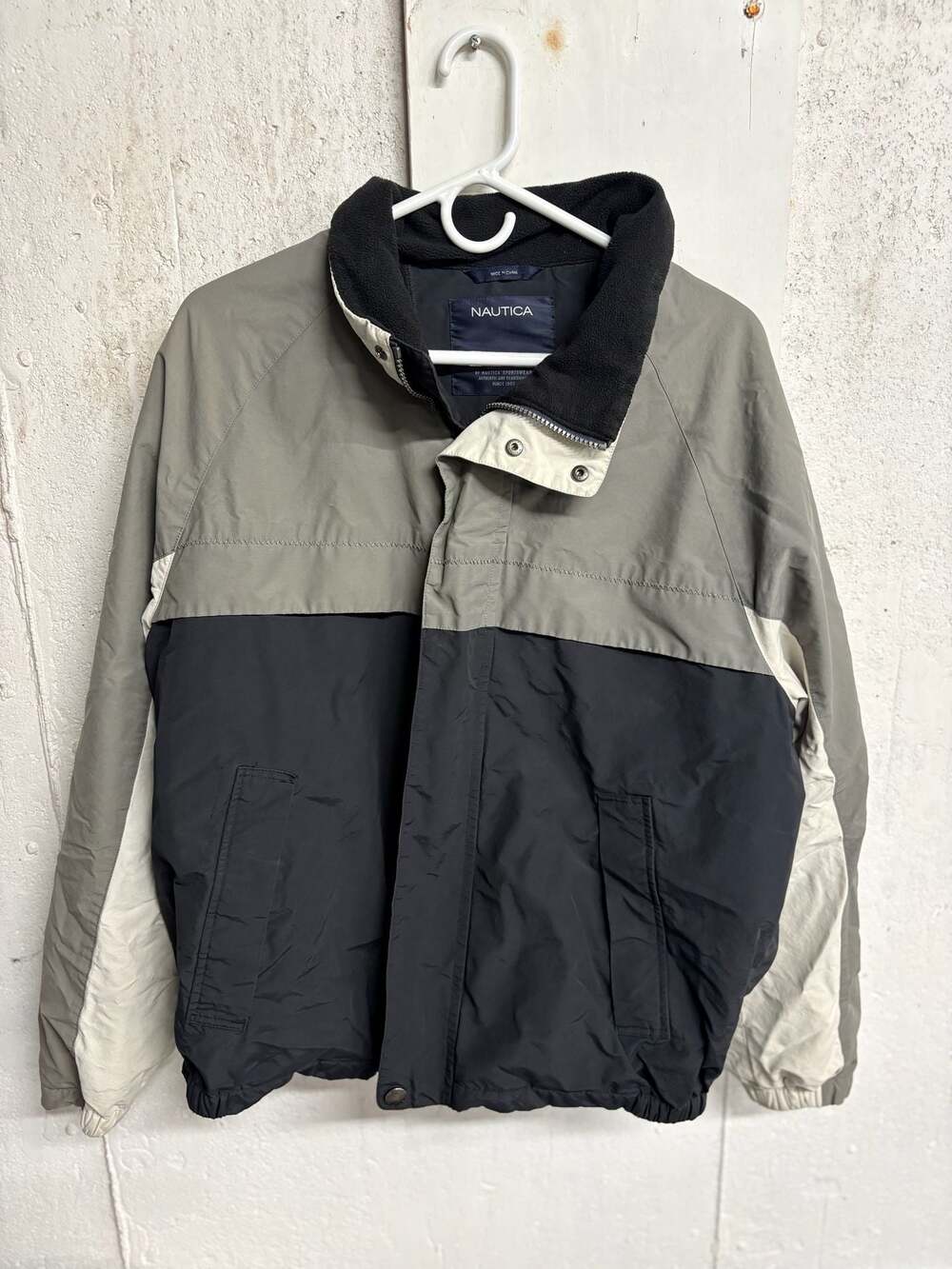 Vintage Nautica Colorblock Windbreaker Large Grey/Black Fleece Lined